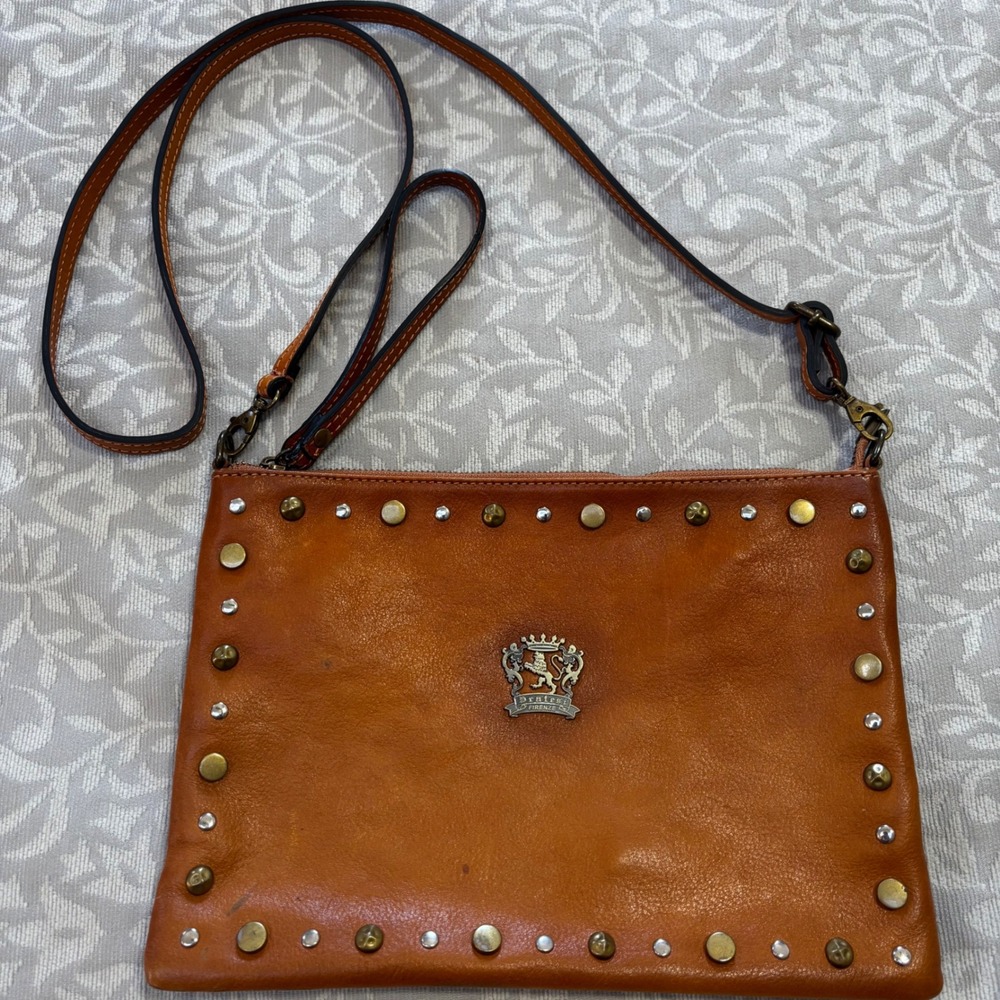 Pratesi Firenze Italian Studded Leather Crossbody Clutch